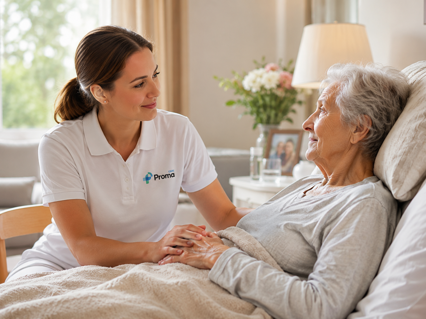 Proma Care Pflegefachperson begleitet eine Patientin palliativ zuhause